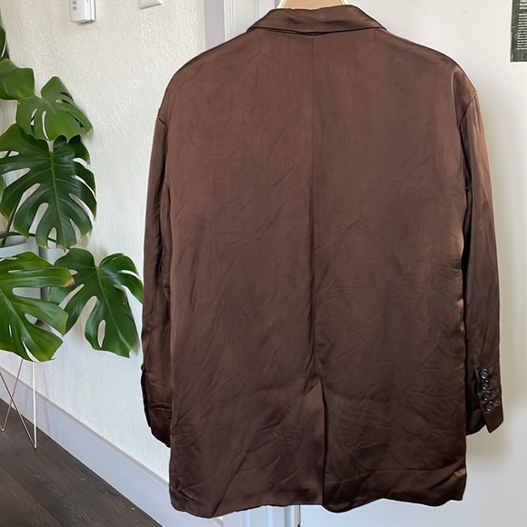 🤎Zara brown satin effect blazer linen viscose mix size small - Picture 8 of 11